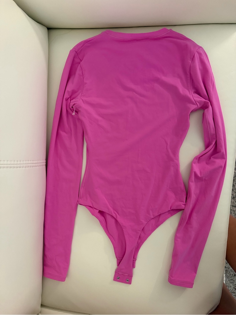 SKIMS Kids Long-Sleeve One-Piece Bodysuit in Hot Pink - Picture 4 of 4